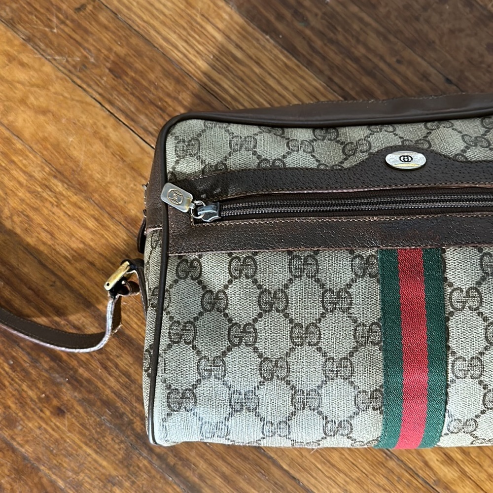 GUCCI GG Supreme Canvas Web Sherry Line Shoulder Bag Beige PVC Vintage 80s 70s - Picture 2 of 10